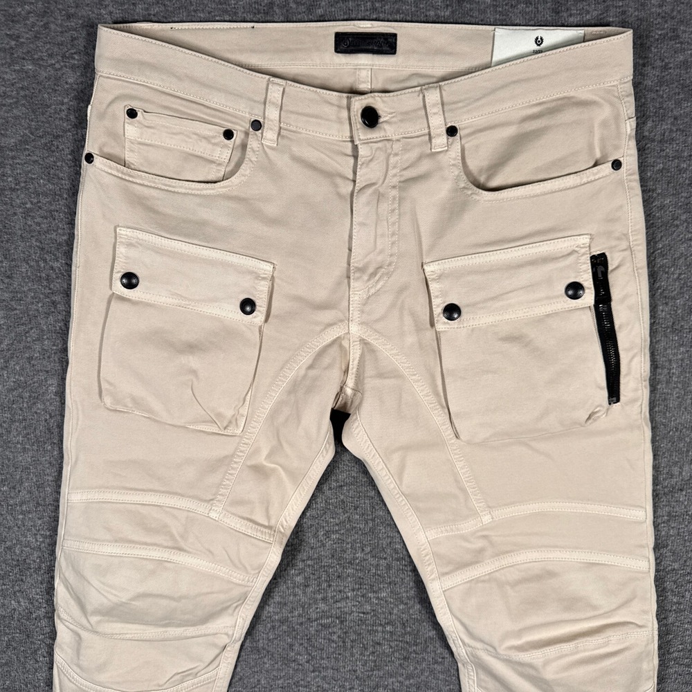 Belstaff Felmore Moto Cargo Pants Mens 32/33 Tan Slim Low Waist Utility Biker
